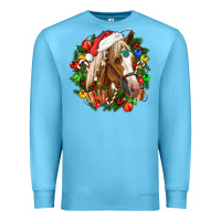 Ocean Blue horse christmas wreath Premium Sweatshirt - CowGirlArtShop