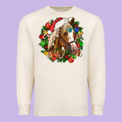 Horse Christmas Wreath Premium Sweatshirt Designed By Cowgirlartshop