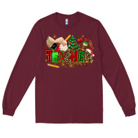Burgundy christmas  teacher Long Sleeve Tee - MaliasSmallBusiness
