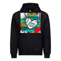 Black baseball hearts and sunflowers with turquoise gemstone seamless patter Urban Hoodie - BundleAndBundleShop
