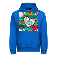 Cobalt baseball hearts and sunflowers with turquoise gemstone seamless patter Urban Hoodie - BundleAndBundleShop