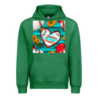 Emerald baseball hearts and sunflowers with turquoise gemstone seamless patter Urban Hoodie - BundleAndBundleShop