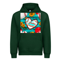 Forest Green baseball hearts and sunflowers with turquoise gemstone seamless patter Urban Hoodie - BundleAndBundleShop