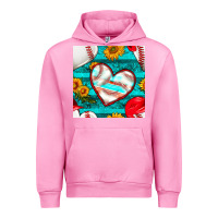 Fuchsia Pink baseball hearts and sunflowers with turquoise gemstone seamless patter Urban Hoodie - BundleAndBundleShop