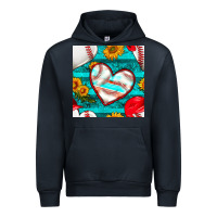 Navy baseball hearts and sunflowers with turquoise gemstone seamless patter Urban Hoodie - BundleAndBundleShop