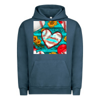 Pigment Midnight Navy baseball hearts and sunflowers with turquoise gemstone seamless patter Urban Hoodie - BundleAndBundleShop