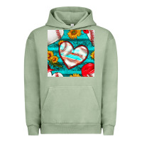 Pigment Oil Green baseball hearts and sunflowers with turquoise gemstone seamless patter Urban Hoodie - BundleAndBundleShop