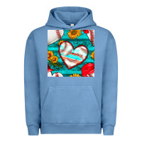 Pigment Pebble Blue baseball hearts and sunflowers with turquoise gemstone seamless patter Urban Hoodie - BundleAndBundleShop