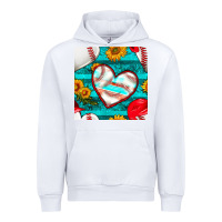 White baseball hearts and sunflowers with turquoise gemstone seamless patter Urban Hoodie - BundleAndBundleShop