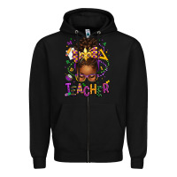 Black mardi gras teacher afro messy bun Zipper Hoodie - texasbilliewilder