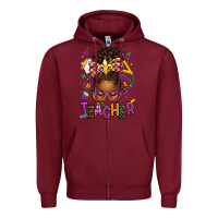 Burgundy mardi gras teacher afro messy bun Zipper Hoodie - texasbilliewilder