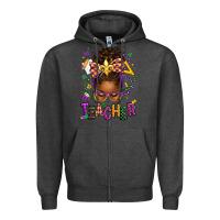 Charcoal Heather mardi gras teacher afro messy bun Zipper Hoodie - texasbilliewilder