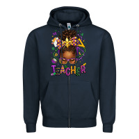 Navy mardi gras teacher afro messy bun Zipper Hoodie - texasbilliewilder