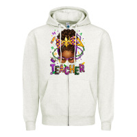 Oatmeal Heather mardi gras teacher afro messy bun Zipper Hoodie - texasbilliewilder
