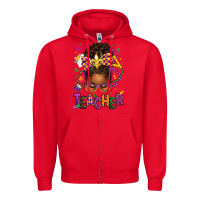 Red mardi gras teacher afro messy bun Zipper Hoodie - texasbilliewilder
