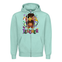 Seafoam mardi gras teacher afro messy bun Zipper Hoodie - texasbilliewilder