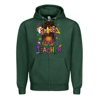 Sports Green mardi gras teacher afro messy bun Zipper Hoodie - texasbilliewilder