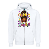 White mardi gras teacher afro messy bun Zipper Hoodie - texasbilliewilder