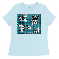 Baby Blue winter plaid and cowhide pattern Ladies Tee - RanaPortraitStore