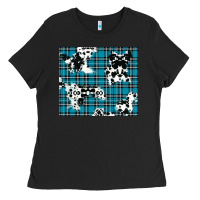 Black winter plaid and cowhide pattern Ladies Tee - RanaPortraitStore