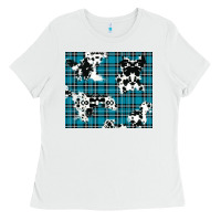 White winter plaid and cowhide pattern Ladies Tee - RanaPortraitStore