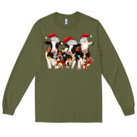 Army Green christmas three cows Long Sleeve Tee - MaliasSmallBusiness