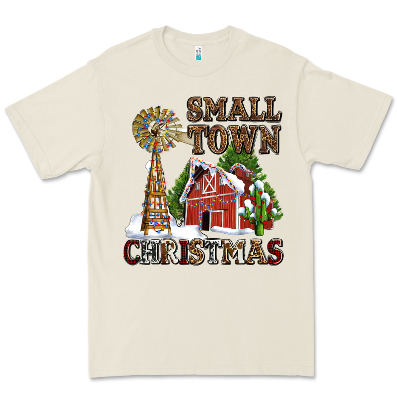 Small Town Christmas With Barn And Cactus Premium Tee by AdoDesignShop | Teevron
