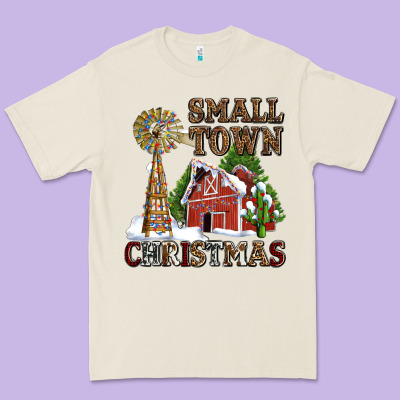 Small Town Christmas With Barn And Cactus Premium Tee Designed By Adodesignshop