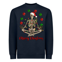 Navy Merry Christmas skeleton Heavyweight Sweatshirt - NancyCooperArtShop