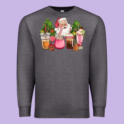 Pink Christmas Santa Coffe Cups Premium Sweatshirt Designed By Cowgirlartshop