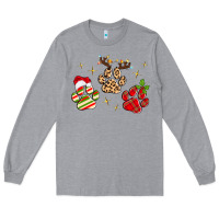 Heather Grey christmas paws Long Sleeve Tee - MaliasSmallBusiness