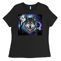 Black wolf and full moon Ladies Tee - RanaPortraitStore
