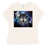 Bone wolf and full moon Ladies Tee - RanaPortraitStore