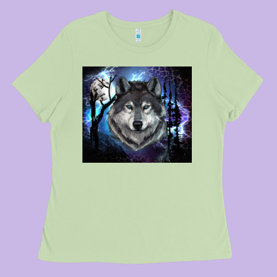 Wolf And Full Moon Ladies Tee Designed By Ranaportraitstore