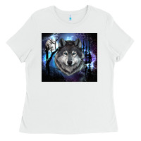 White wolf and full moon Ladies Tee - RanaPortraitStore