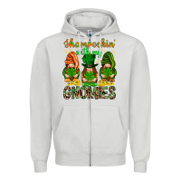 Dove Grey shamrockin with my gnomies Zipper Hoodie - NancyCooperArtShop