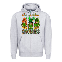 Heather Grey shamrockin with my gnomies Zipper Hoodie - NancyCooperArtShop