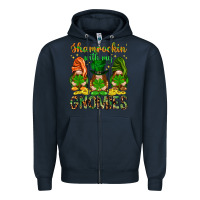 Navy shamrockin with my gnomies Zipper Hoodie - NancyCooperArtShop