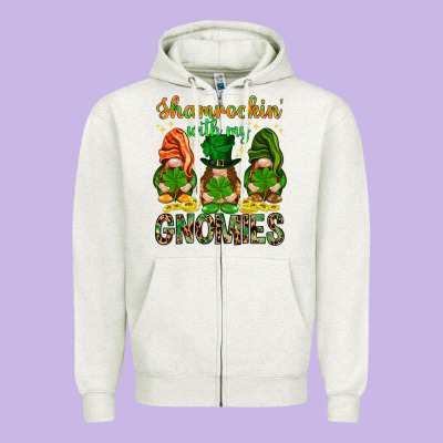Shamrockin With My Gnomies Zipper Hoodie Designed By Nancycooperartshop