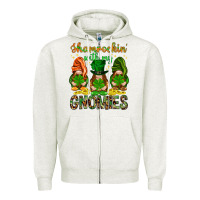 Oatmeal Heather shamrockin with my gnomies Zipper Hoodie - NancyCooperArtShop