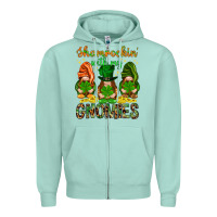Seafoam shamrockin with my gnomies Zipper Hoodie - NancyCooperArtShop