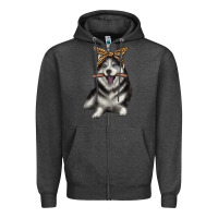 Charcoal Heather alaskan husky with bandeau Zipper Hoodie - texasbilliewilder