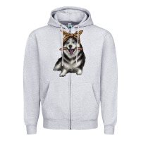 Heather Grey alaskan husky with bandeau Zipper Hoodie - texasbilliewilder