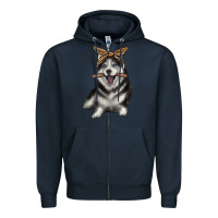 Navy alaskan husky with bandeau Zipper Hoodie - texasbilliewilder