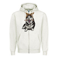 Oatmeal Heather alaskan husky with bandeau Zipper Hoodie - texasbilliewilder