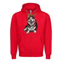 Red alaskan husky with bandeau Zipper Hoodie - texasbilliewilder