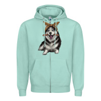 Seafoam alaskan husky with bandeau Zipper Hoodie - texasbilliewilder