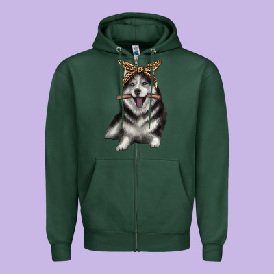 Alaskan Husky With Bandeau Zipper Hoodie Designed By Texasbilliewilder