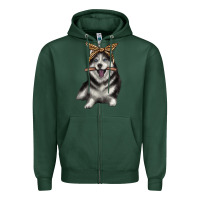 Sports Green alaskan husky with bandeau Zipper Hoodie - texasbilliewilder