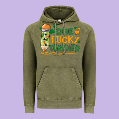 One Lucky Teacher Vintage Hoodie Designed By Maliassmallbusiness